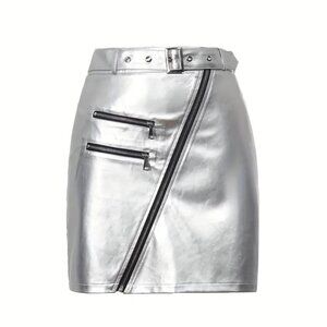 Pu Leather Asymmetric Mini Skirt